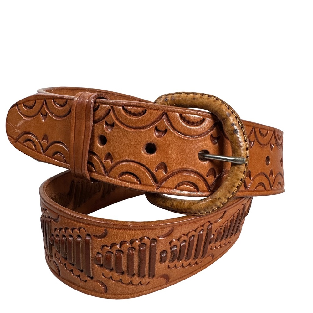 Leather Western belt Hand tooled boho cowgirl‎ vintage southwest bohemian brown